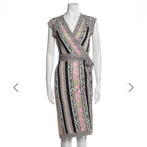 Diane Von Furstenberg Pink and Black Patterned Midi Dress